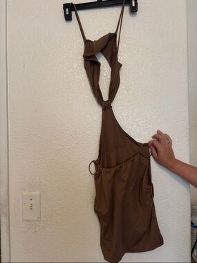 Brown One-Shoulder Cutout Dress